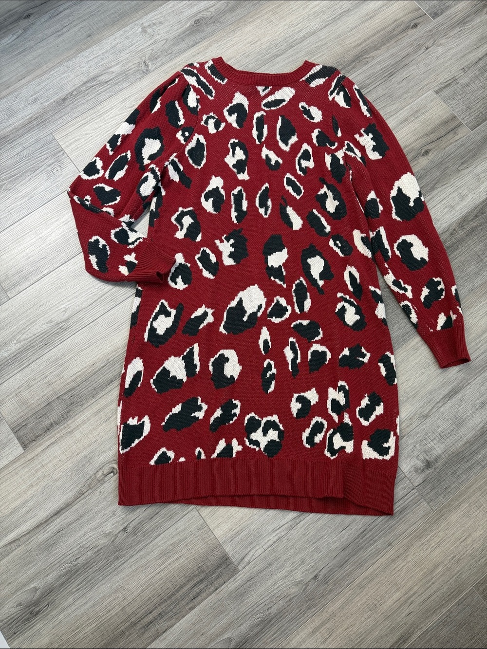 Eloquii Red Leopard Print Long Sleeve Sweater Dress
